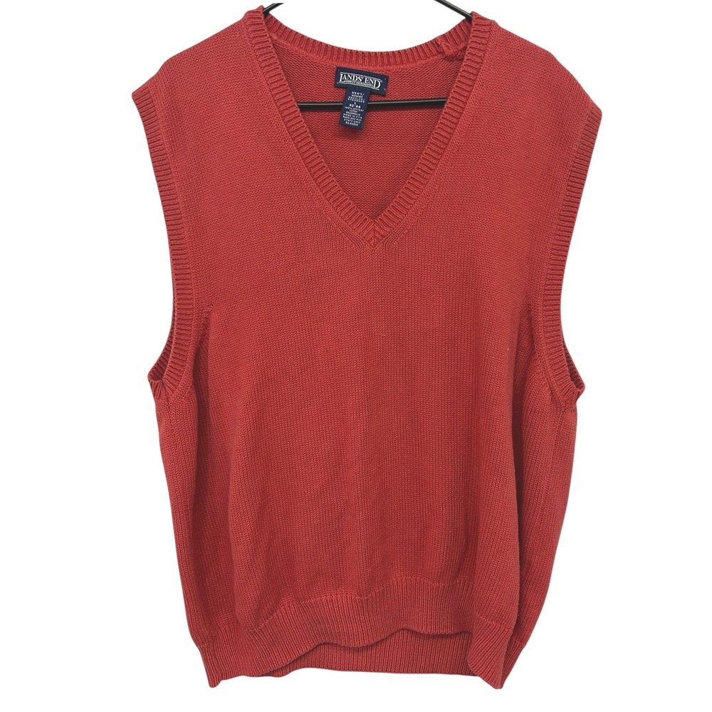 Preppy V Neck Sweater Vest M‎ Rust Cotton Academia Old Money Classic Lands' End